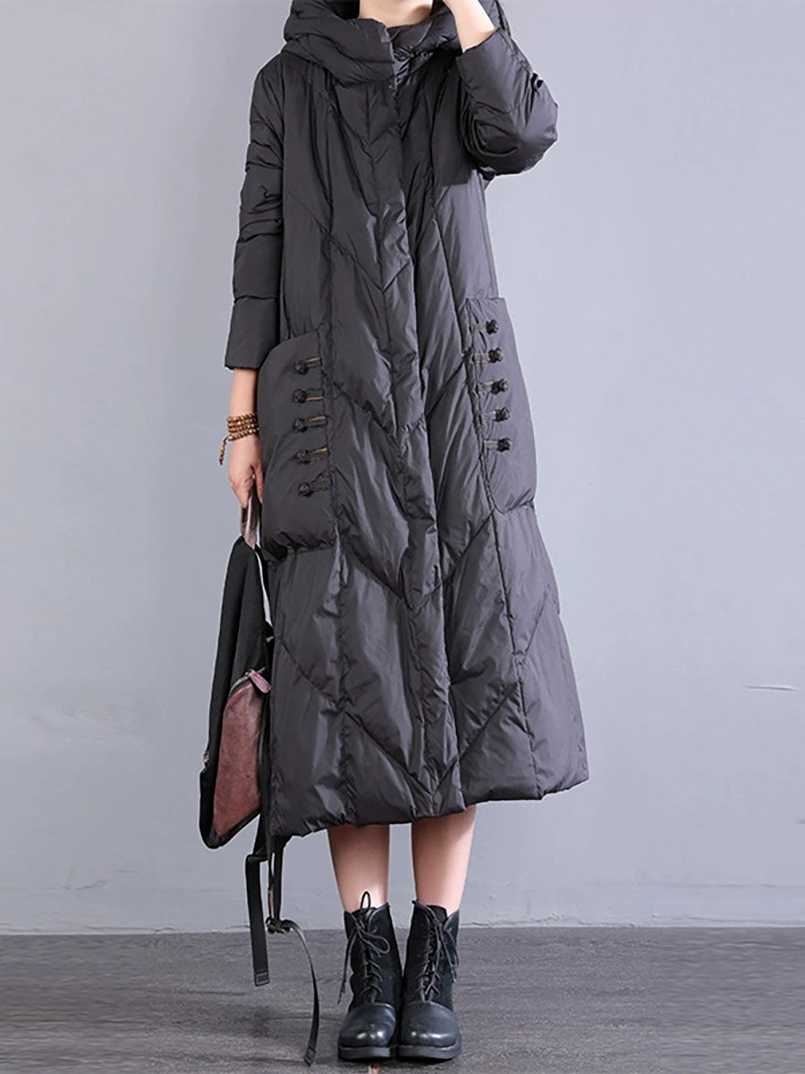 Women Winter Vintage Hooded Long Down Coat