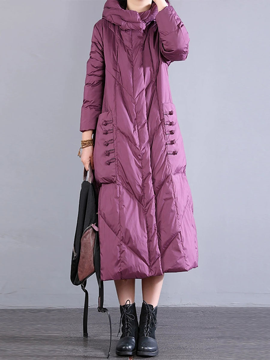 Women Winter Vintage Hooded Long Down Coat