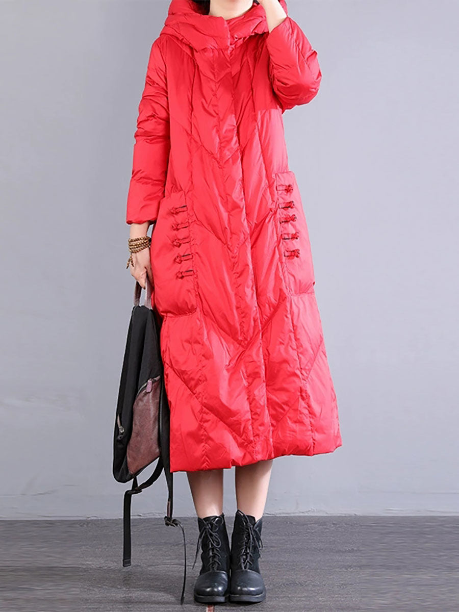 Women Winter Vintage Hooded Long Down Coat