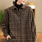 Women Vintage Autumn Plaid Cotton Turn-down Collar Shirt