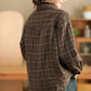 Women Vintage Autumn Plaid Cotton Turn-down Collar Shirt