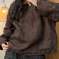 Women Vintage Autumn Flower O-Neck 100%Linen Coat