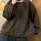 Women Vintage Autumn Flower O-Neck 100%Linen Coat