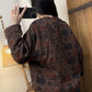 Women Vintage Autumn Flower O-Neck 100%Linen Coat