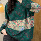 Women Autumn Casual Flower Colorblock Half Turtleneck Sweater