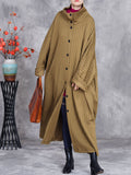 Women Autumn Casual Solid Stand Collar Long Padded Coat