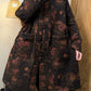 Women Autumn Ethnic Patch Buttoned Padded Long Coat