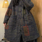 Women Autumn Ethnic Patch Buttoned Padded Long Coat