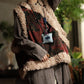 Women Retro Flower Spliced Corduroy Fleece Vest Coat