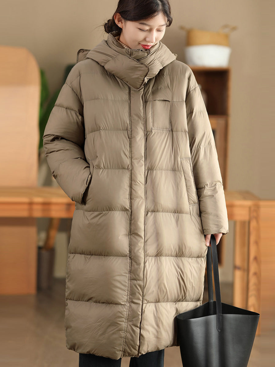 Women Winter Casual Hooded Long Down Coat