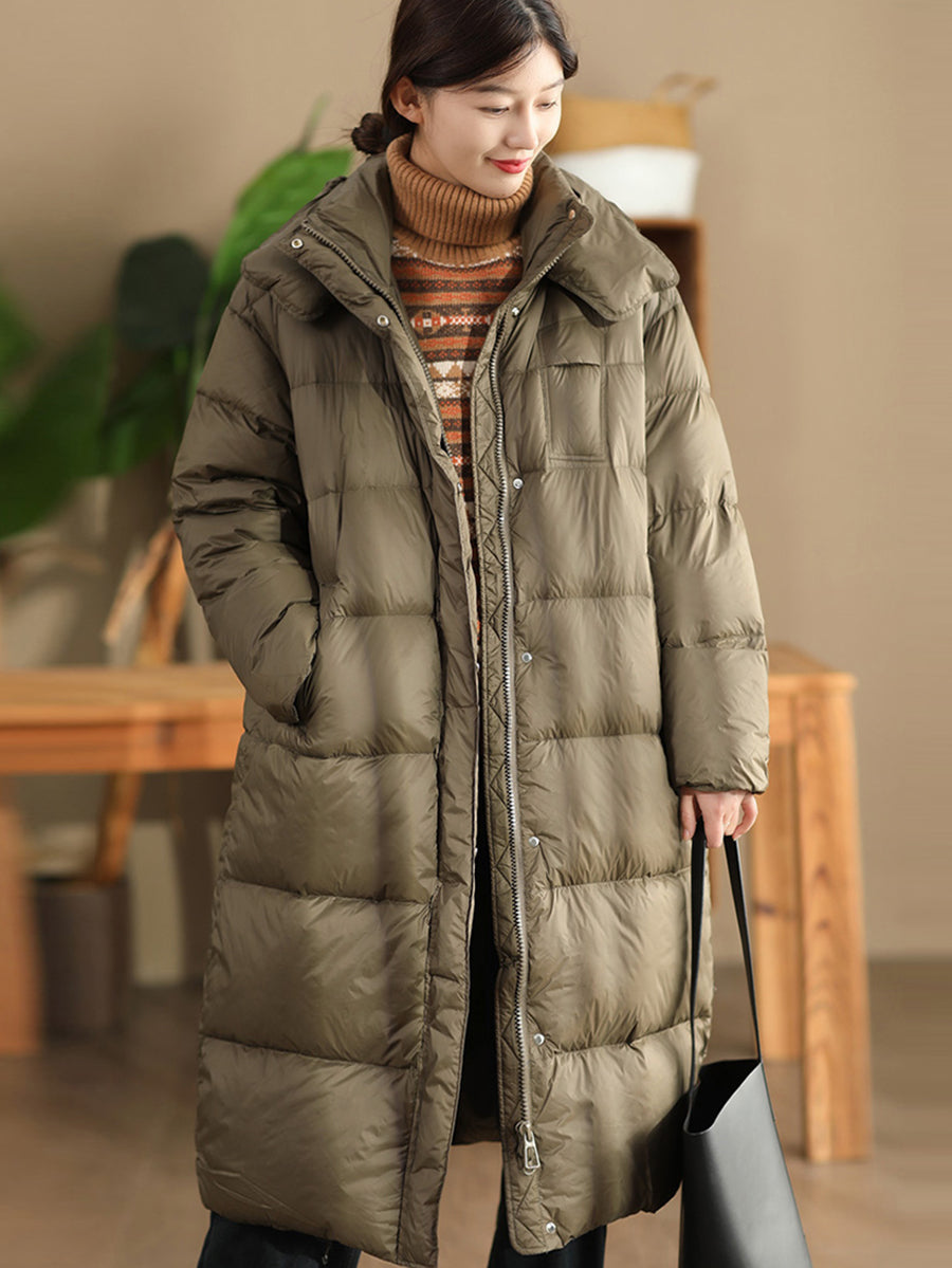 Women Winter Casual Hooded Long Down Coat