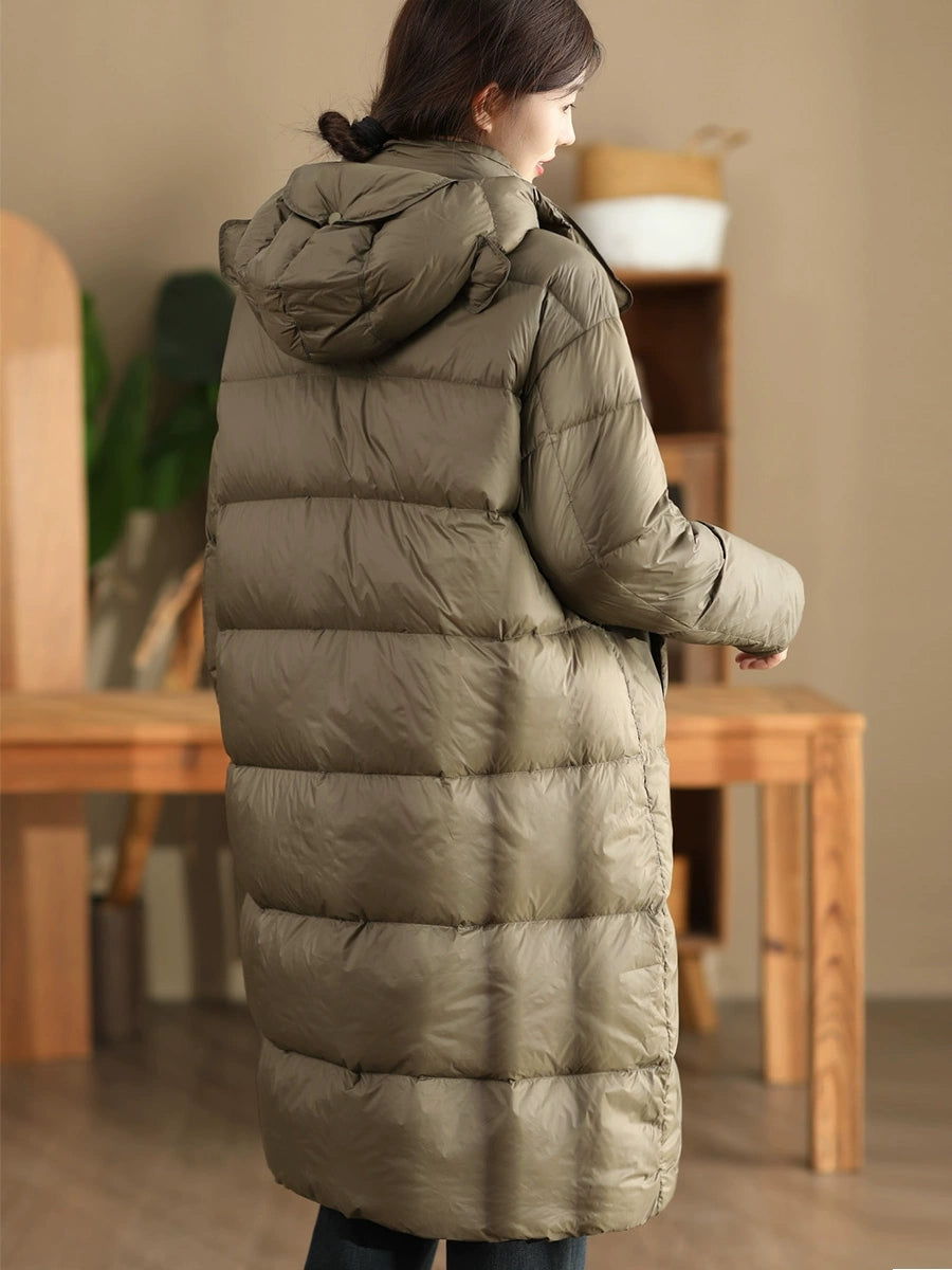 Women Winter Casual Hooded Long Down Coat