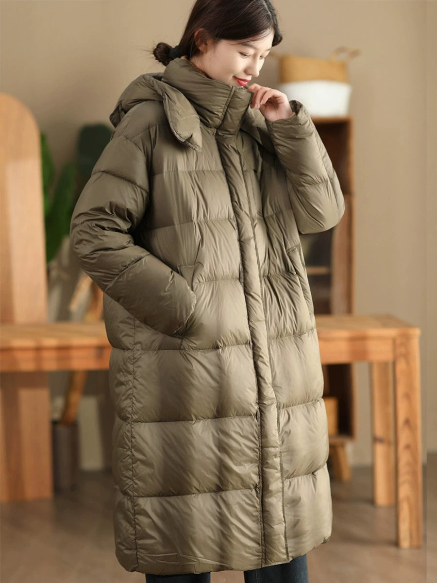 Women Winter Casual Hooded Long Down Coat