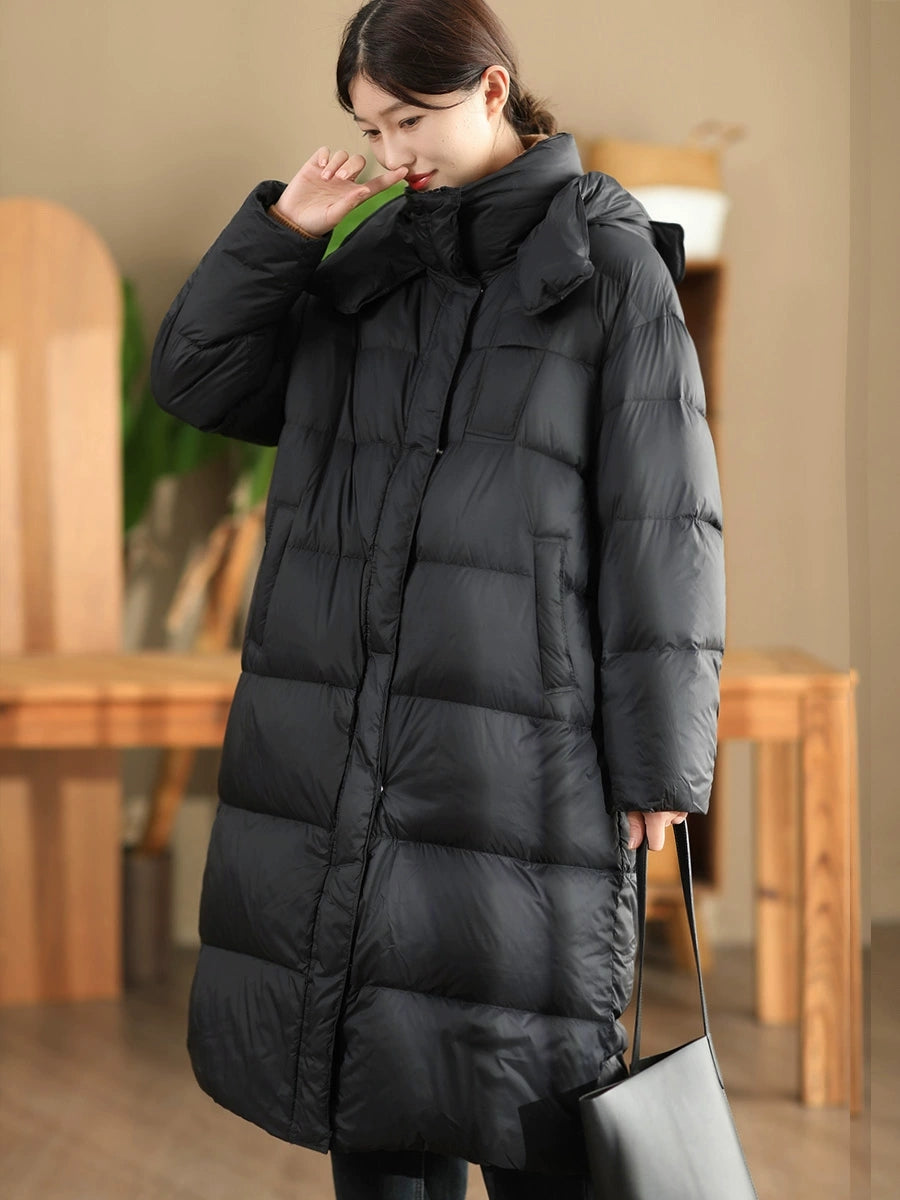 Women Winter Casual Hooded Long Down Coat