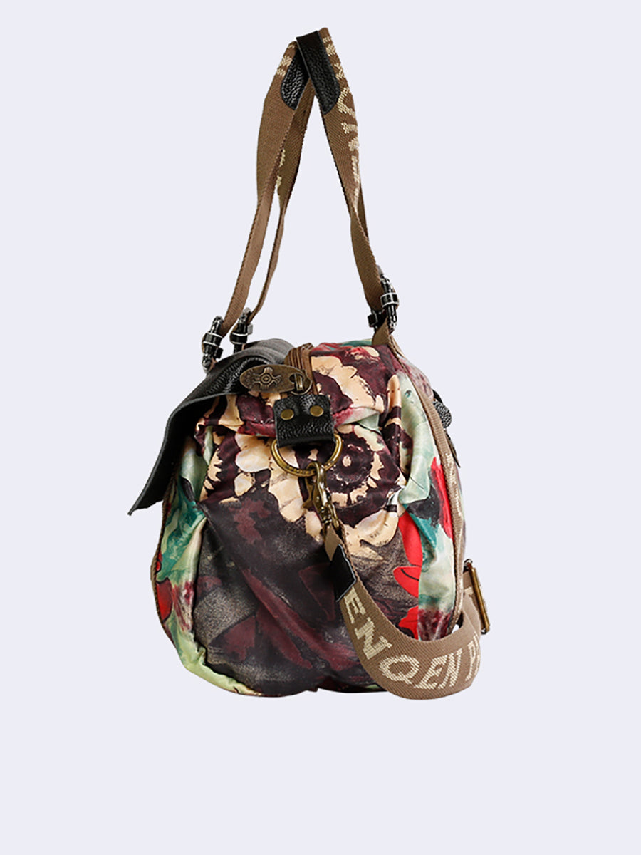 Women Fashion Flower Colorblock Large Capacity Shoulder Bag