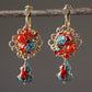 Vintage Cloisonne Fish Pandent Copper Earrings