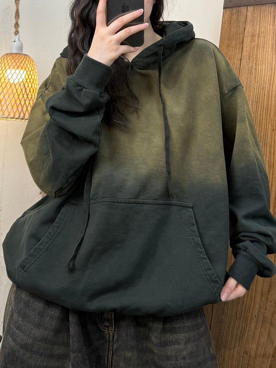 Women Winter Casual Color Gradation Hooded Sweatshirt