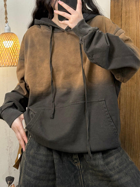 Women Winter Casual Color Gradation Hooded Sweatshirt