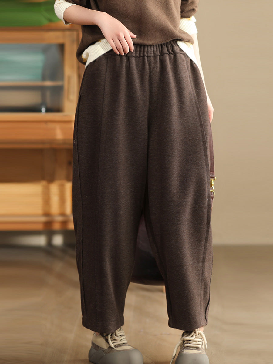 Women Winter Solid Spliced Padded Harem Pants