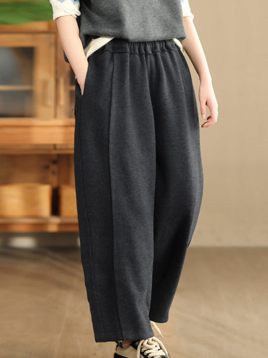 Women Winter Solid Spliced Padded Harem Pants