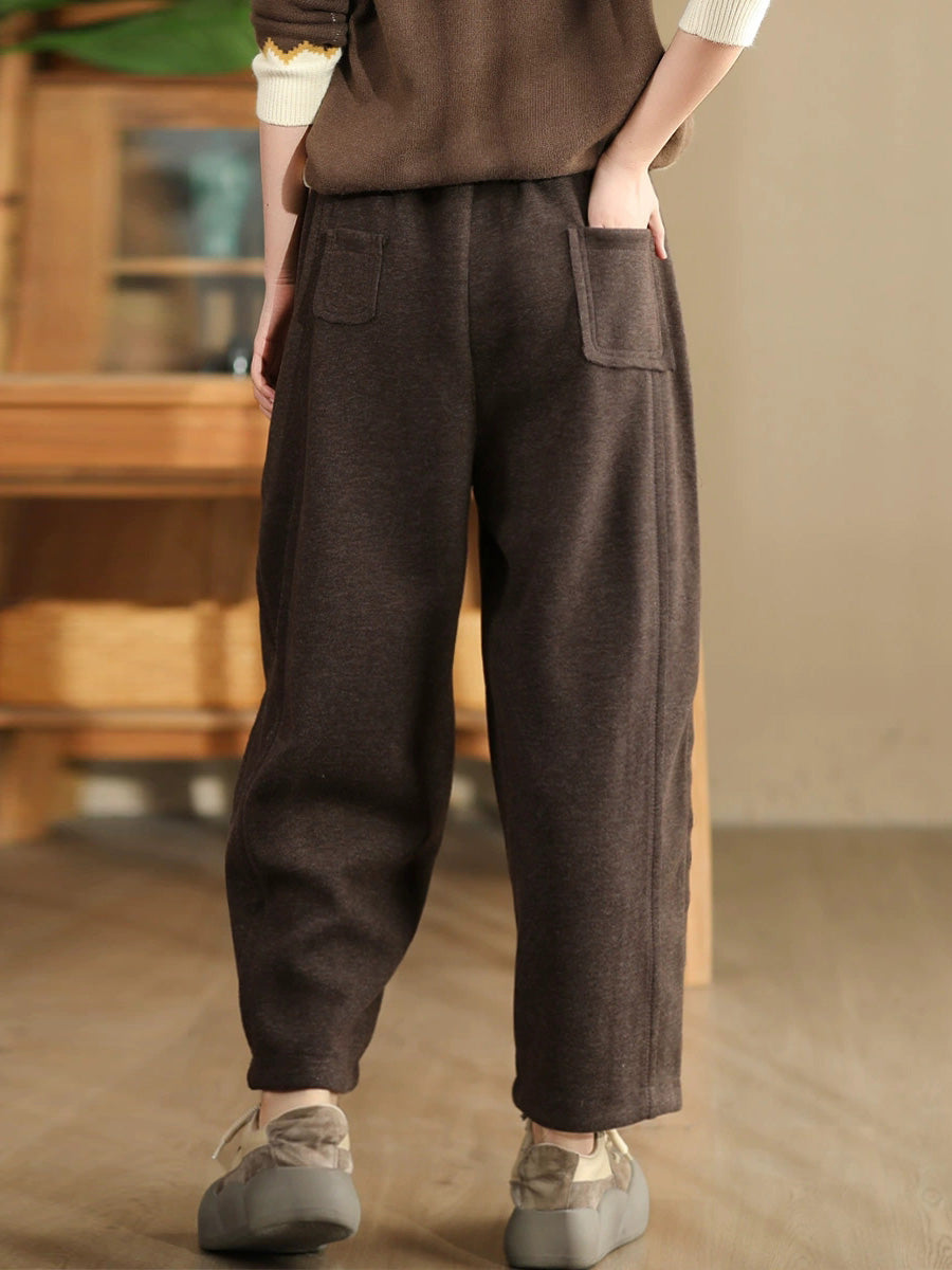 Women Winter Solid Spliced Padded Harem Pants