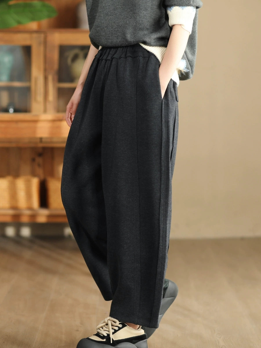 Women Winter Solid Spliced Padded Harem Pants