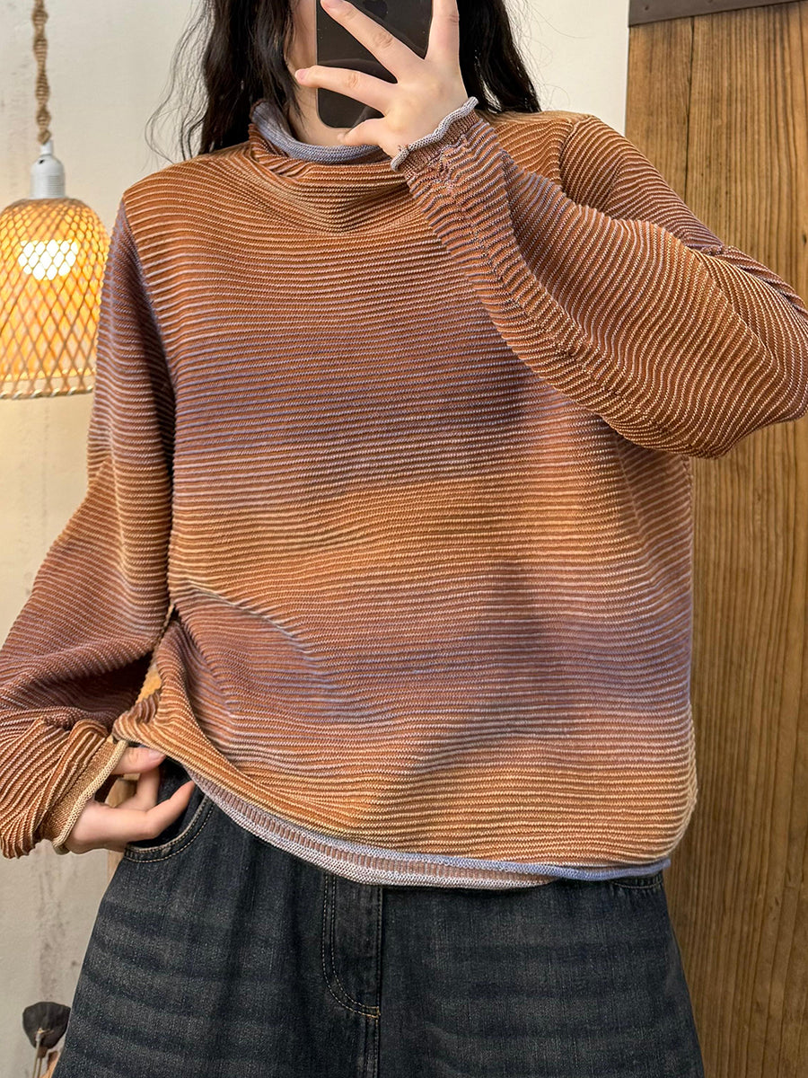 Women Autumn Casual Colorblock Half-Turtleneck Sweater