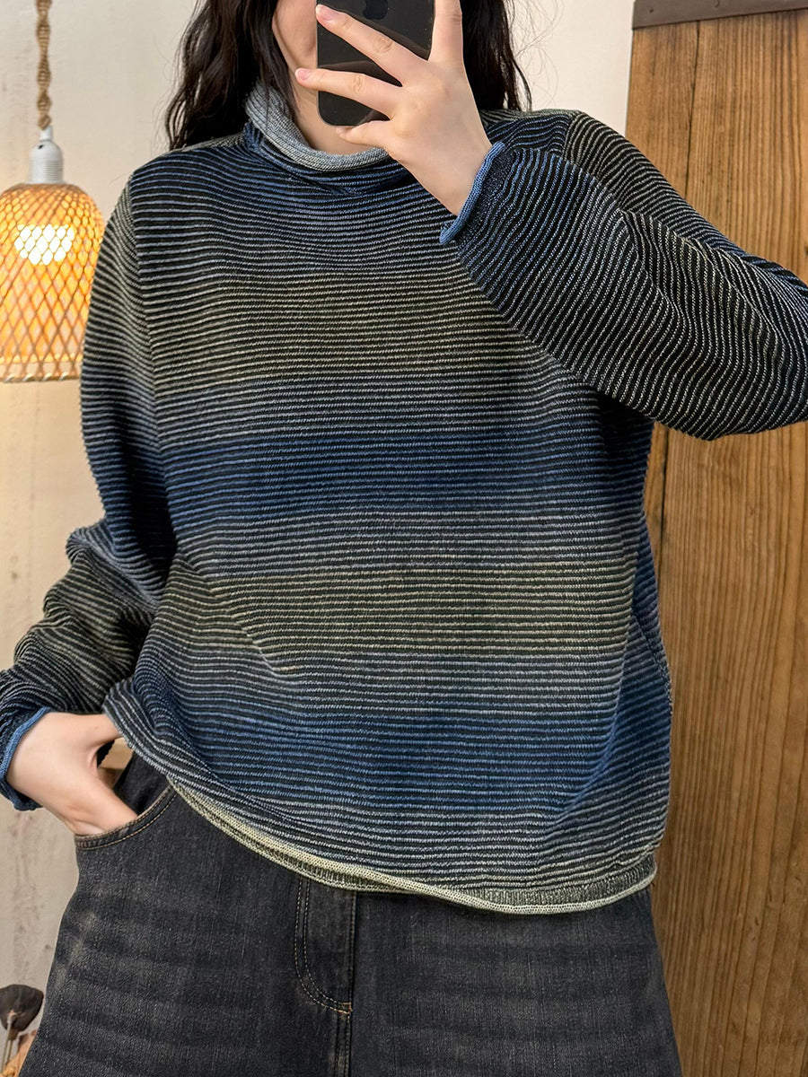 Women Autumn Casual Colorblock Half-Turtleneck Sweater