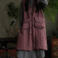 Women Retro Solid V-Neck Buttoned Cotton Vest Coat