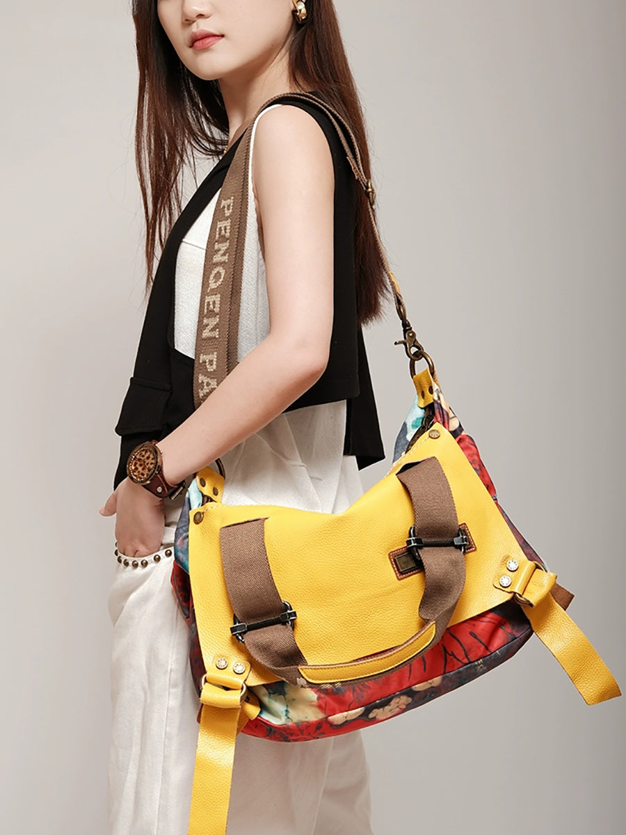 Women Retro Leather Flower Crossbody Bag Shoulde Bag