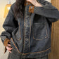 Women Autumn Retro Croduroy Denim Spliced Padded Coat