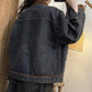 Women Autumn Retro Croduroy Denim Spliced Padded Coat