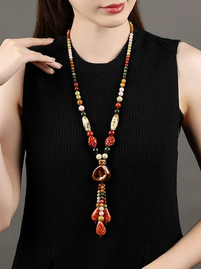 Women Vintage Bead Weave Pandent Sweater Necklace