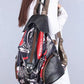 Women Vintage Flower Zipper Leather Spliced Backpack