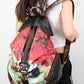 Women Vintage Flower Zipper Leather Spliced Backpack