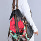 Women Vintage Flower Zipper Leather Spliced Backpack