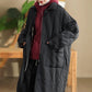 Women Autumn Retro Solid Cotton Padded Long Coat