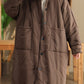 Women Autumn Retro Solid Cotton Padded Long Coat