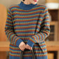 Women Autumn Casual Stripe Half-Turtleneck Sweater