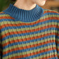 Women Autumn Casual Stripe Half-Turtleneck Sweater