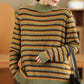 Women Autumn Casual Stripe Half-Turtleneck Sweater