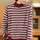 Women Autumn Casual Stripe Half-Turtleneck Sweater