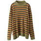 Women Autumn Casual Stripe Half-Turtleneck Sweater