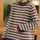 Women Autumn Casual Stripe Half-Turtleneck Sweater