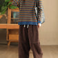 Women Autumn Casual Stripe Half-Turtleneck Sweater