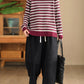 Women Autumn Casual Stripe Half-Turtleneck Sweater