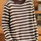 Women Autumn Casual Stripe Half-Turtleneck Sweater