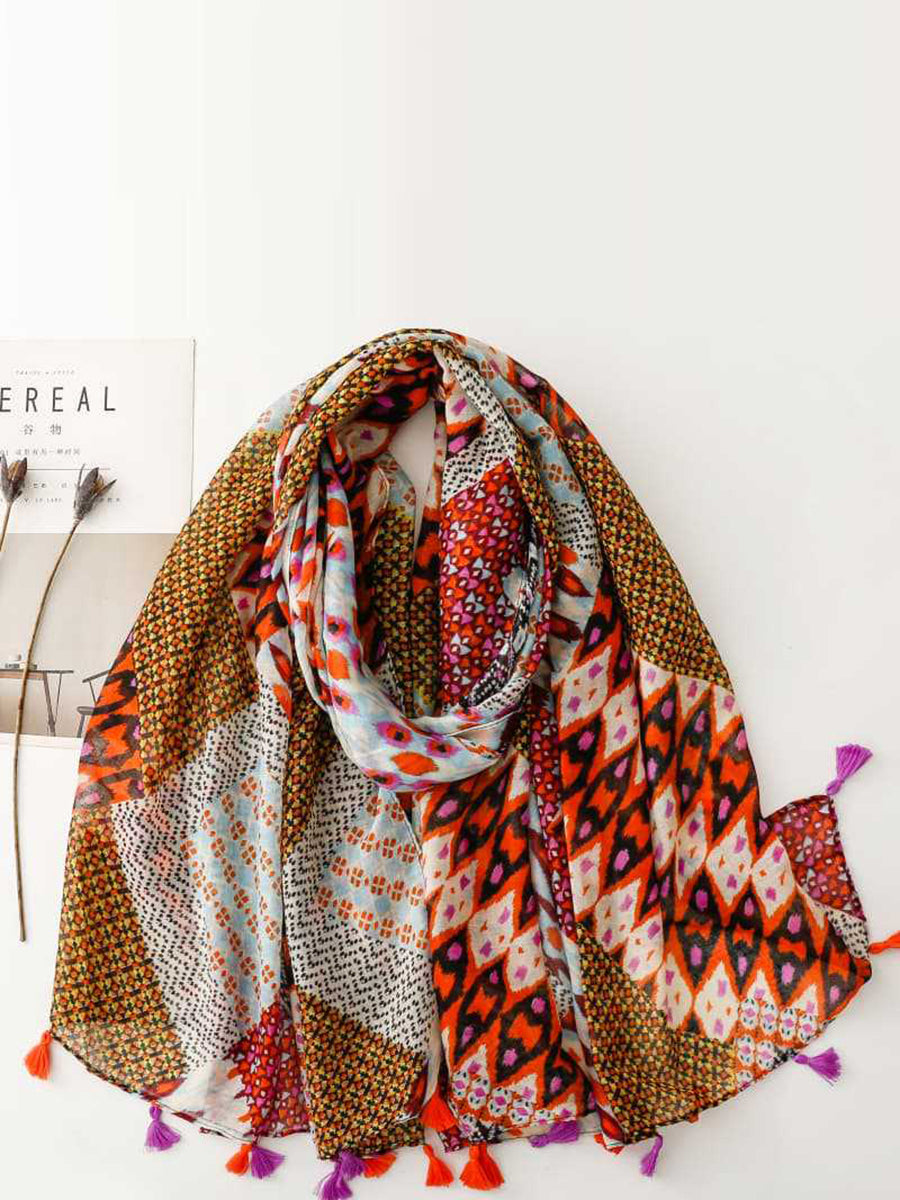 Women Bohemia Rhomboid Geometric Tassel Shawl Scarf