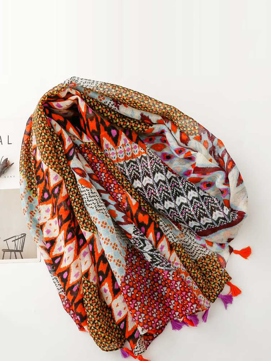 Women Bohemia Rhomboid Geometric Tassel Shawl Scarf