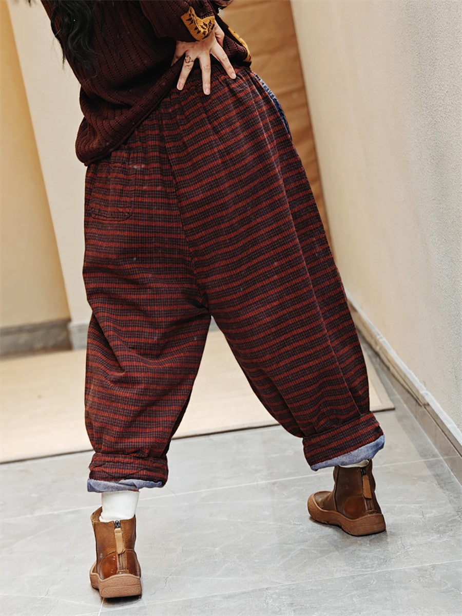 Women Winter Retro Stripe Cotton Padded Harem Pants